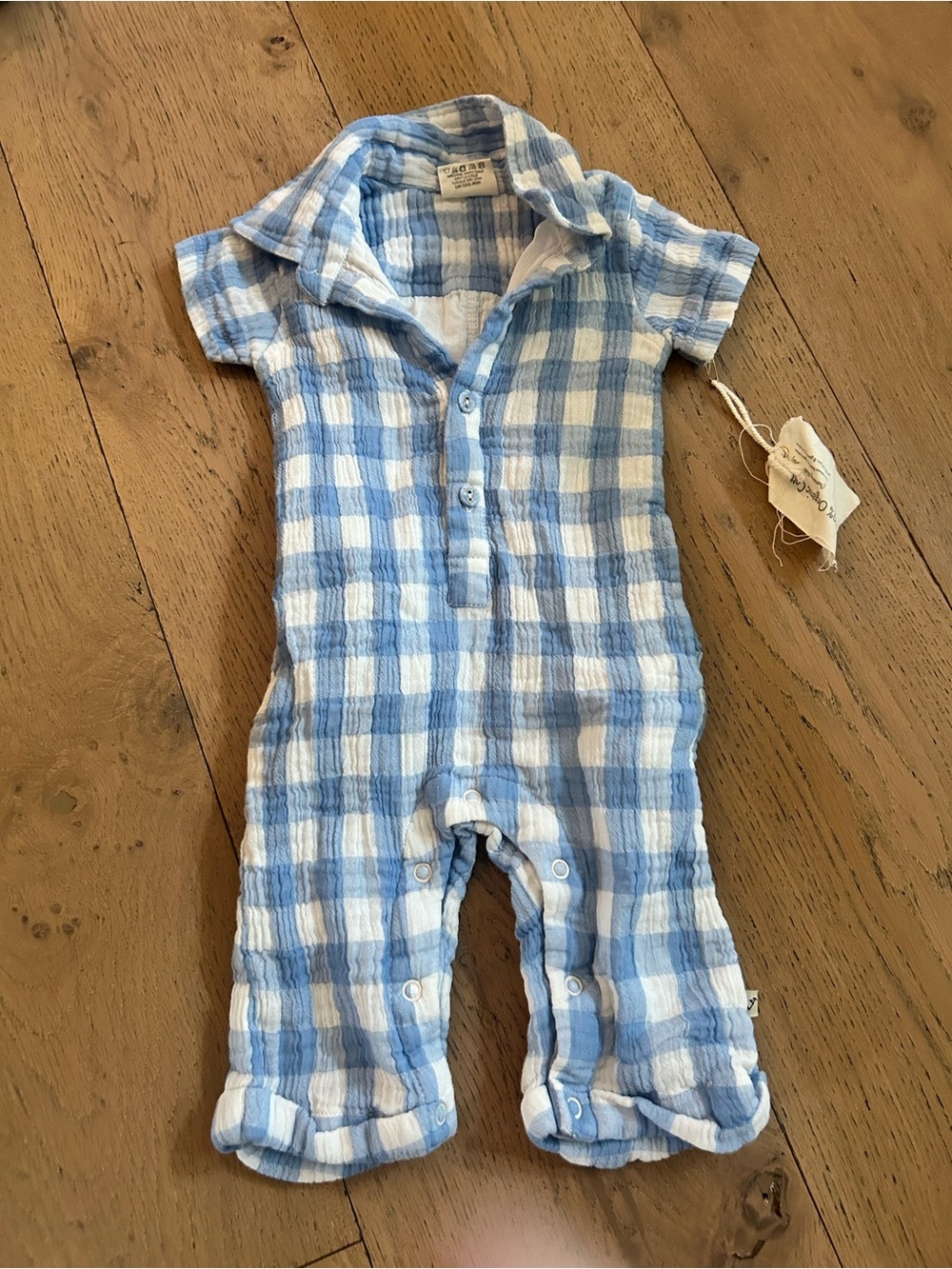 Viverano Blue and White Gingham Infant Romper